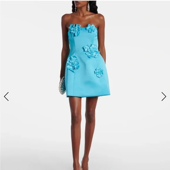 Blue Floral Appliqué Party Dress